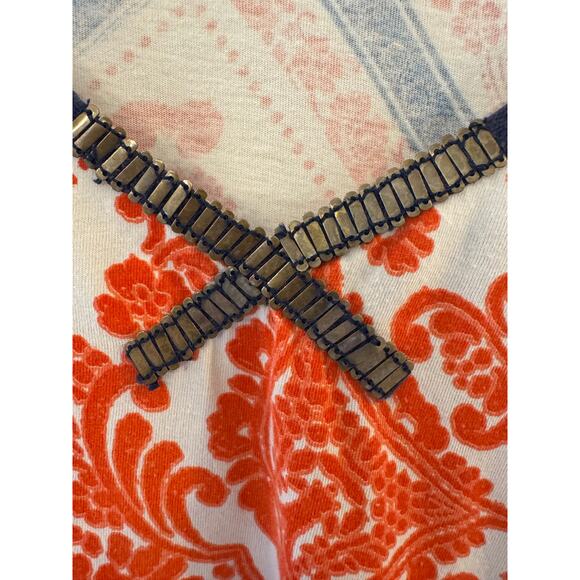 Style & Co 2X Handkerchief Hem Tank Top Ivory Orange Navy Sleeveless Boho - Picture 4 of 5